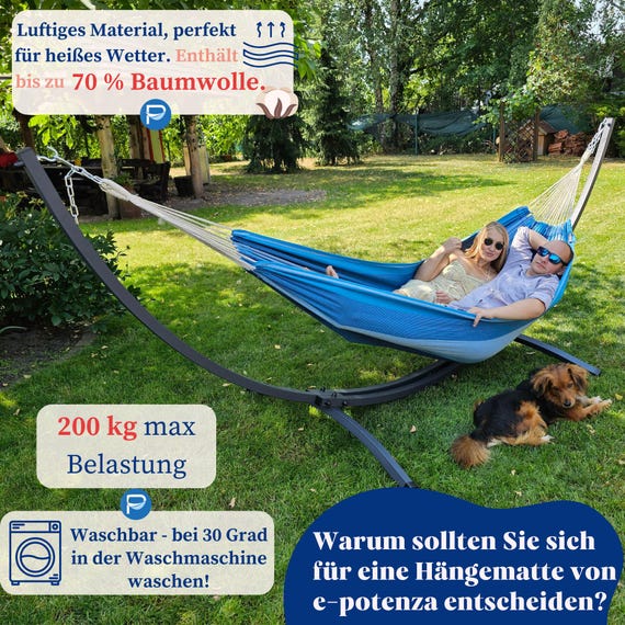 Potenza Outdoor Hngematte Mit Gestell Fr 2 Personen I Baumwolle  Doppelhngematte XXL 220x160, 200kg I Hngemattengestell 220kg, Wetterfest  - Etsy