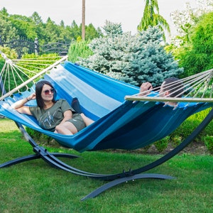 Hamac d'extérieur Potenza avec support pour 2 personnes, hamac en coton XXL 220 x 160 cm, 200 kg, support pour hamac 220 kg, résistant aux intempéries