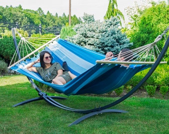 Potenza outdoor hammock with frame for 2 people, cotton rod hammock XXL 220x160, 200kg I hammock frame 220kg weatherproof