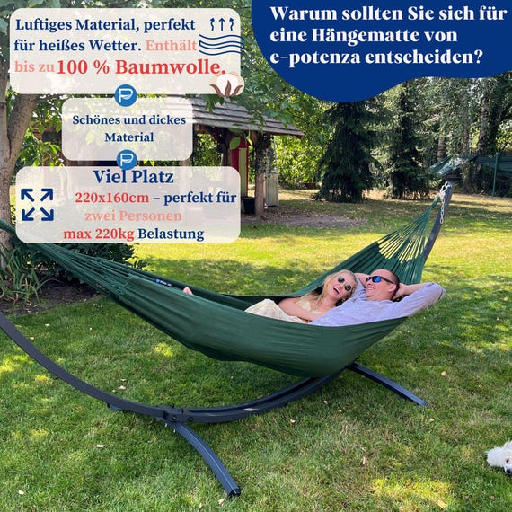 Potenza Outdoor Hngematte Mit Gestell Fr 2 Personen I Merida- Baumwolle  Doppelhngematte XXL 220x160, 220kg I Hngemattengestell 220kg - Etsy