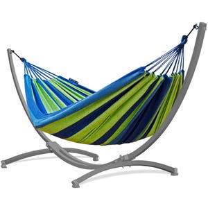 Hamac d'extérieur Potenza avec support pour 2 personnes | Hamac double en coton XXL 220 x 160 cm, 200 kg | Support pour hamac 220 kg, résistant aux intempéries
