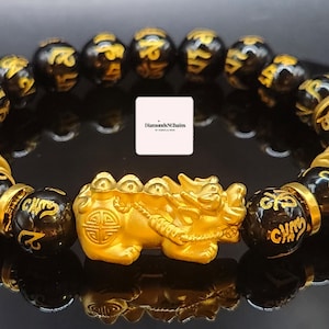 24K Solid Gold Bracelet Mantra Bracelet Wealth Bracelet 24K Gold Real Feng Shui Bracelet 24K Chinese Good Luck Bracelet Pixiu Bracelet