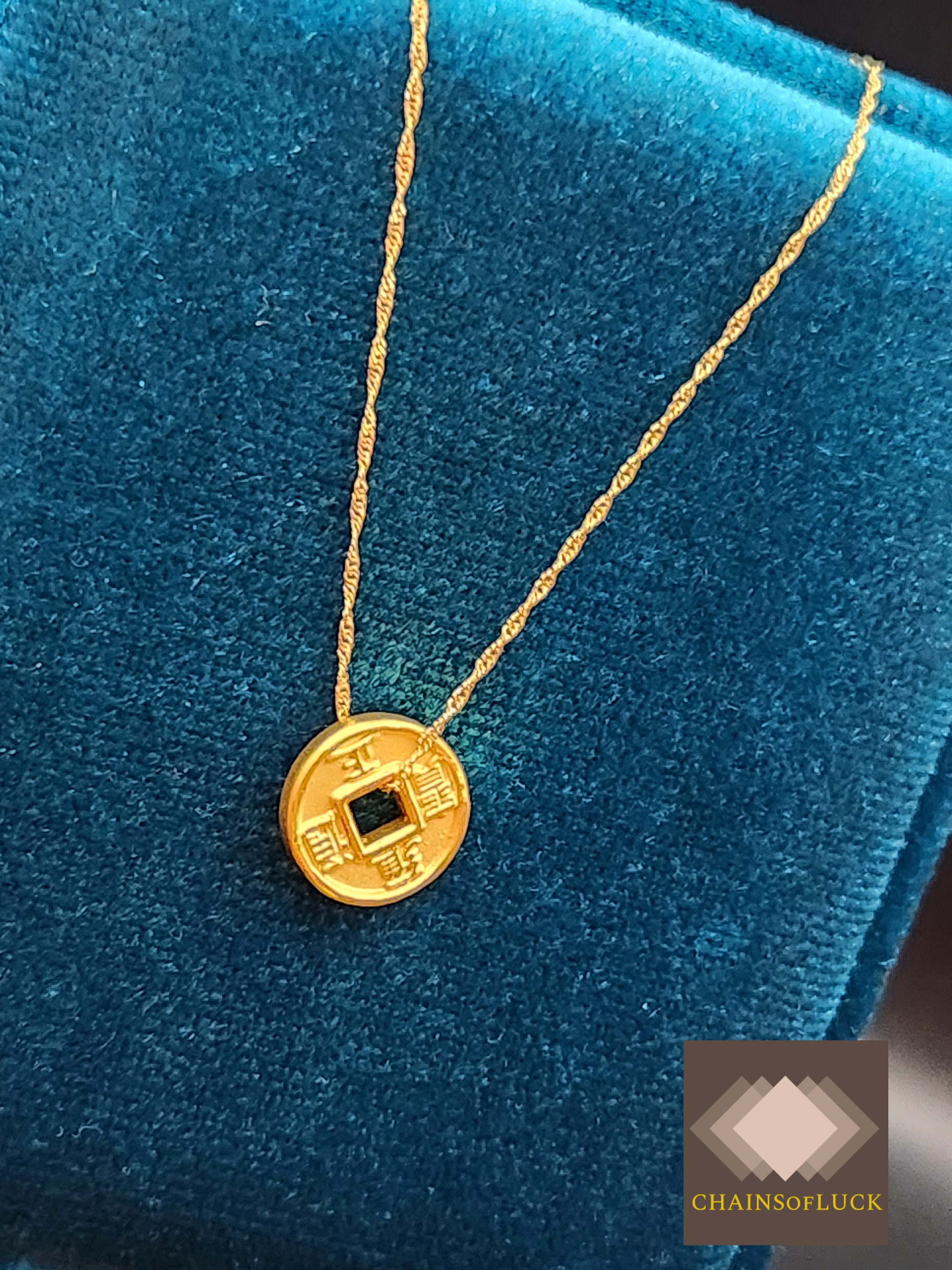 Real Gold Necklace Gold Coin Necklace Wealth Necklace Real Feng Shui