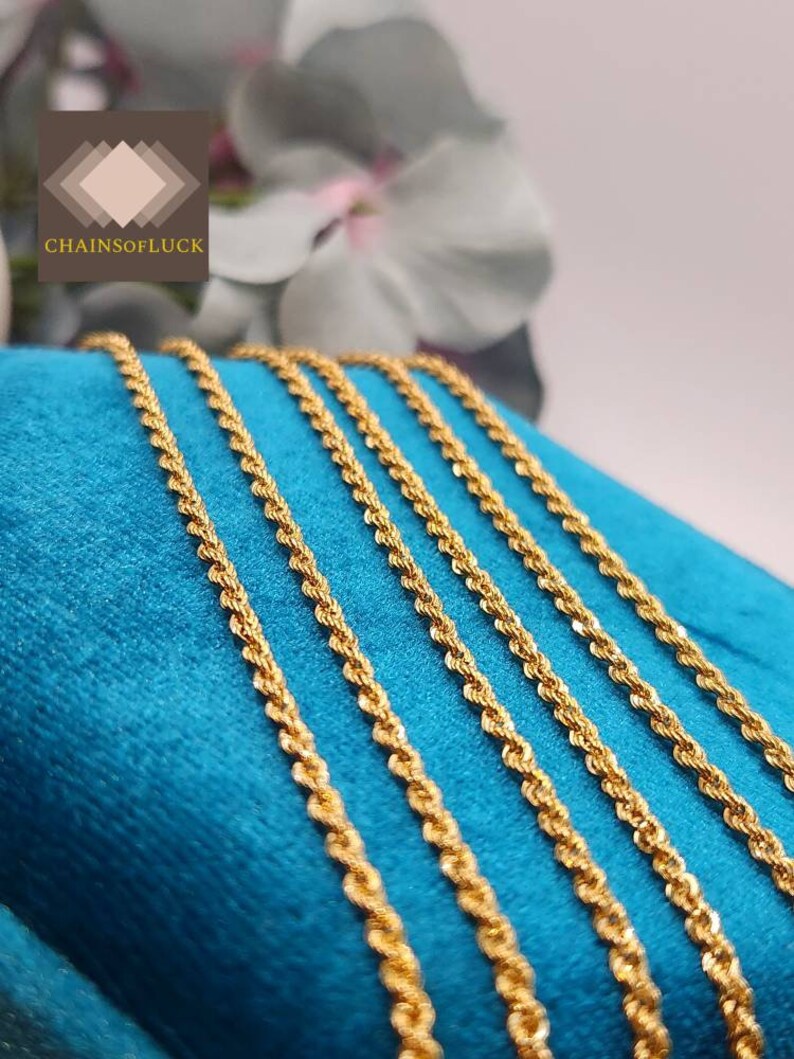 18K Real Gold Chain Necklace 18 Karat Rope Chain Necklace 18K Real