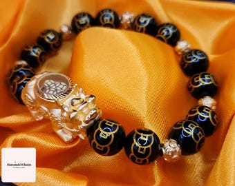 24K Gold Pixiu Bracelet with Onyx – Feng Shui Wealth Charm