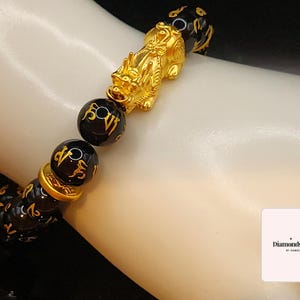 24K Solid Gold Bracelet Mantra Bracelet Wealth Bracelet 24K Gold Real Feng Shui Bracelet 24K Chinese Good Luck Bracelet Pixiu Bracelet