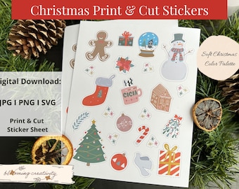 Christmas Sticker Sheet, Print and Cut Stickers (Digital Download)