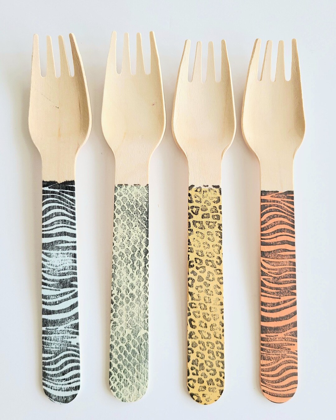 Set of 12 Animal Print Wood Forks for Jungle/safari/two Wild Etsy