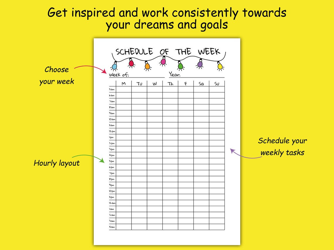 5AM Weekly Schedule Printable A4 Undated Overview Template - Etsy
