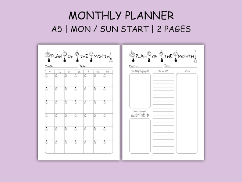 Monthly Planner Printable A5, Undated Overview Month, Visual to Do List ...