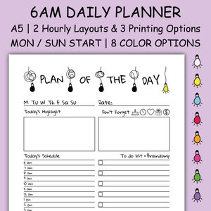 6AM Squad Planner täglich druckbar A5, stündliche undatierte Tabs, A5 6 Ring Planer Einsätze, 24 & 18 Stunden Layouts - Planer See The Light Serie