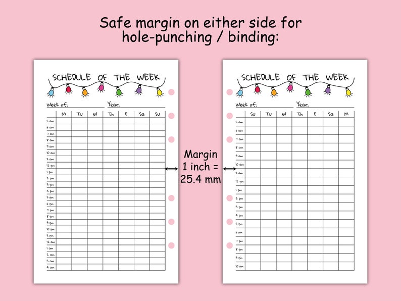 5AM Weekly Schedule Printable Half Letter, Undated Inserts, 24 & 18 ...