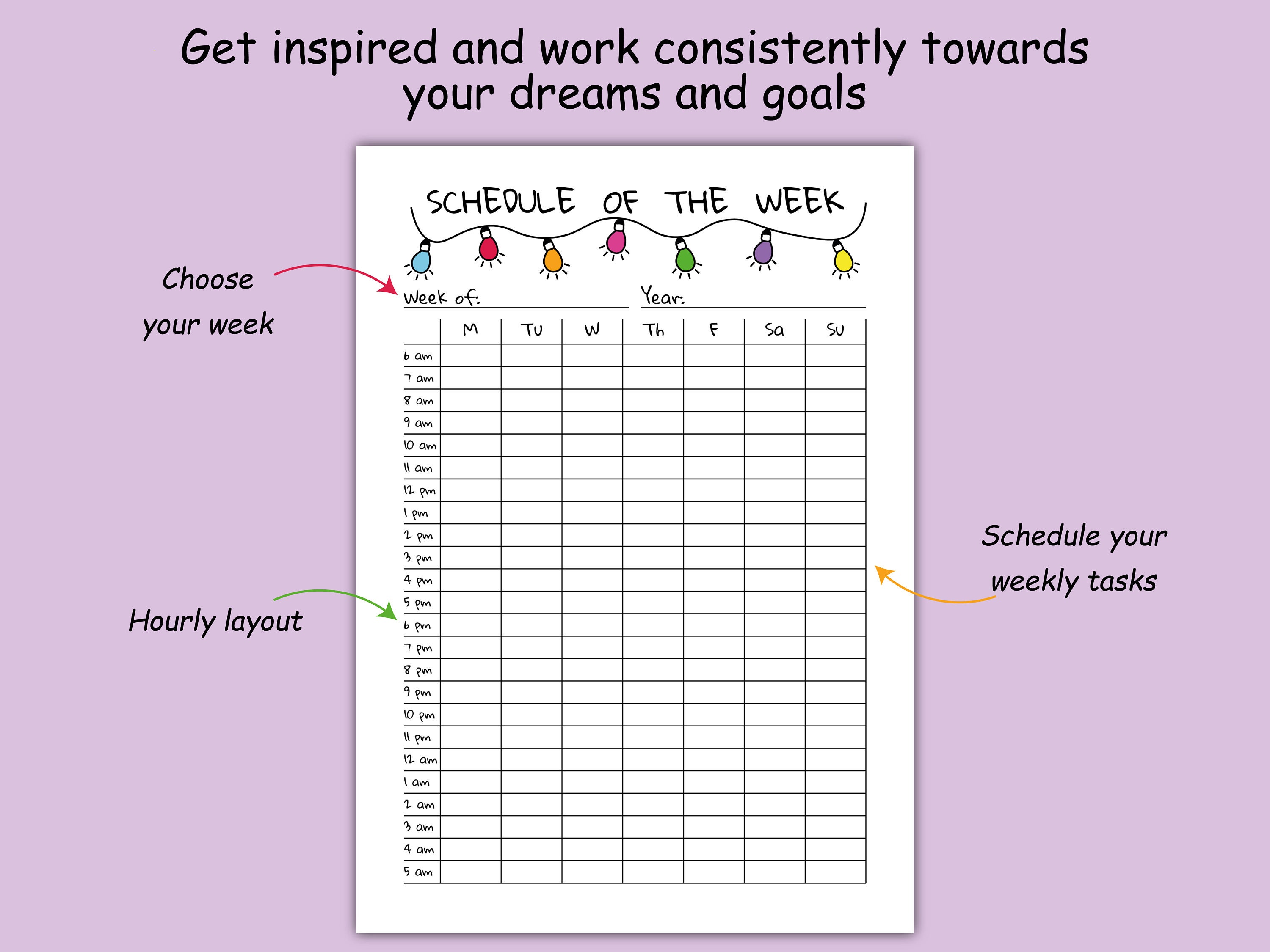 6AM Squad Weekly Schedule Printable A5, Undated Overview Template, A5 6 ...
