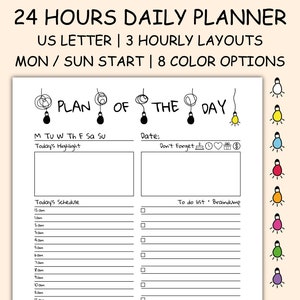 24 hours daily planner printable &#39; hourly US Letter &#39; AM PM planner insert &#39; 5AM & 6AM printable planner tabs &#39; planner See The Light series