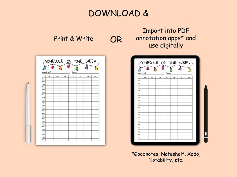 5AM Weekly Schedule Printable A4 A5 Letter Half, Undated Template, 24 ...