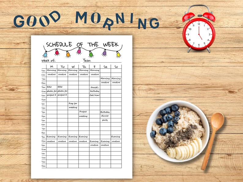 5AM Weekly Schedule Printable A4 Undated Overview Template - Etsy