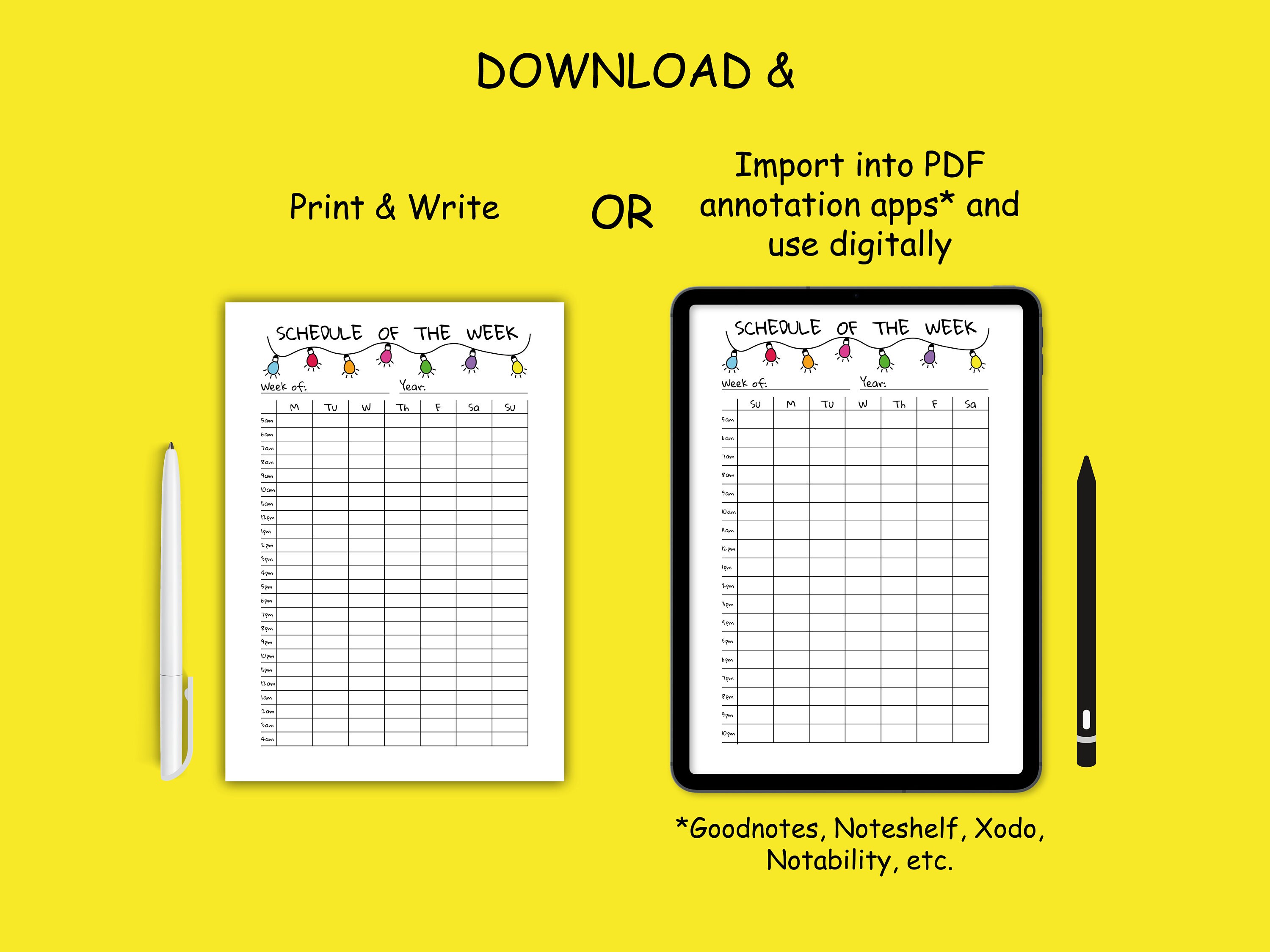 5AM Weekly Schedule Printable A4 Undated Overview Template - Etsy