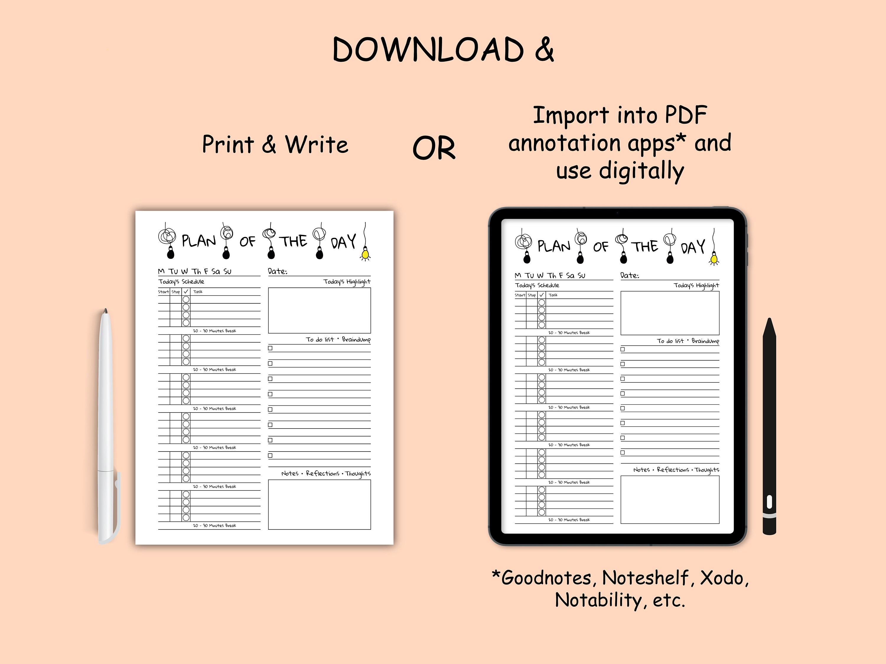 Pomodoro Planner Daily Printable A4 A5 Letter Half Pomodoro Technique 6 ...