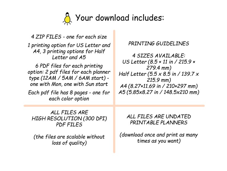 24 Hours Daily Planner Printable ' Hourly A4 A5 Letter Half ' AM PM ...