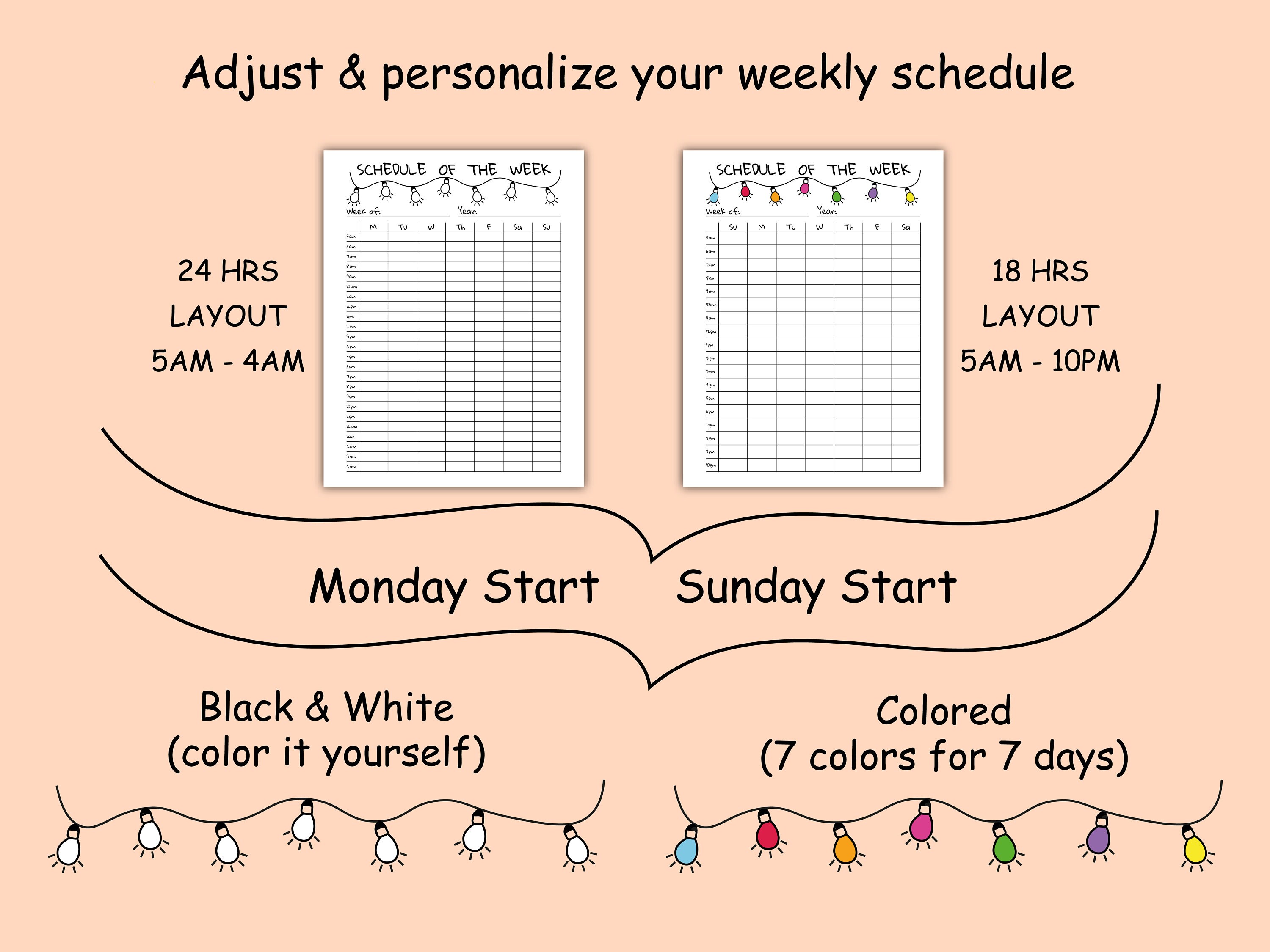5AM Weekly Schedule Printable A4 A5 Letter Half, Undated Template, 24 ...