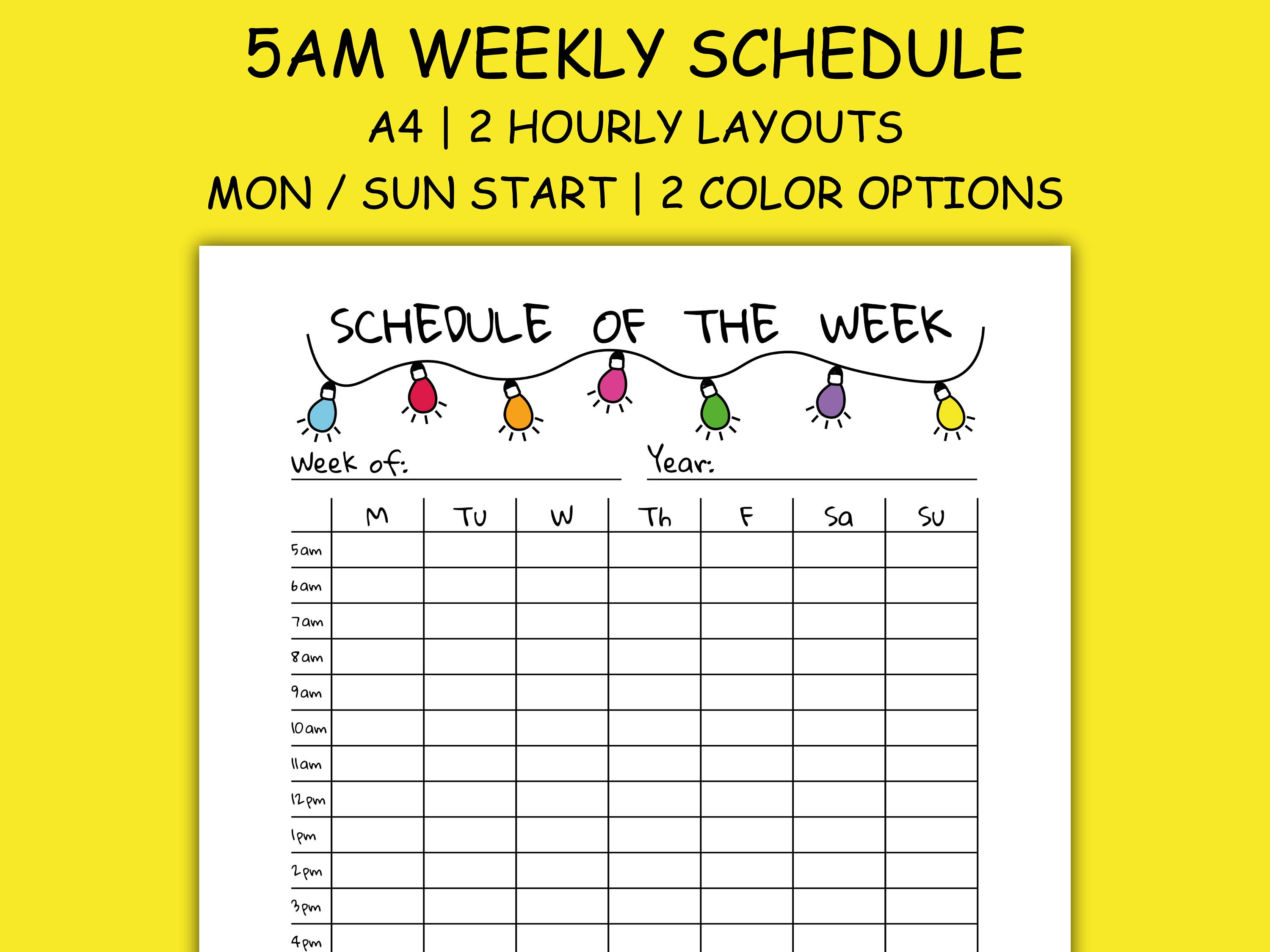5AM Weekly Schedule Printable A4 Undated Overview Template - Etsy