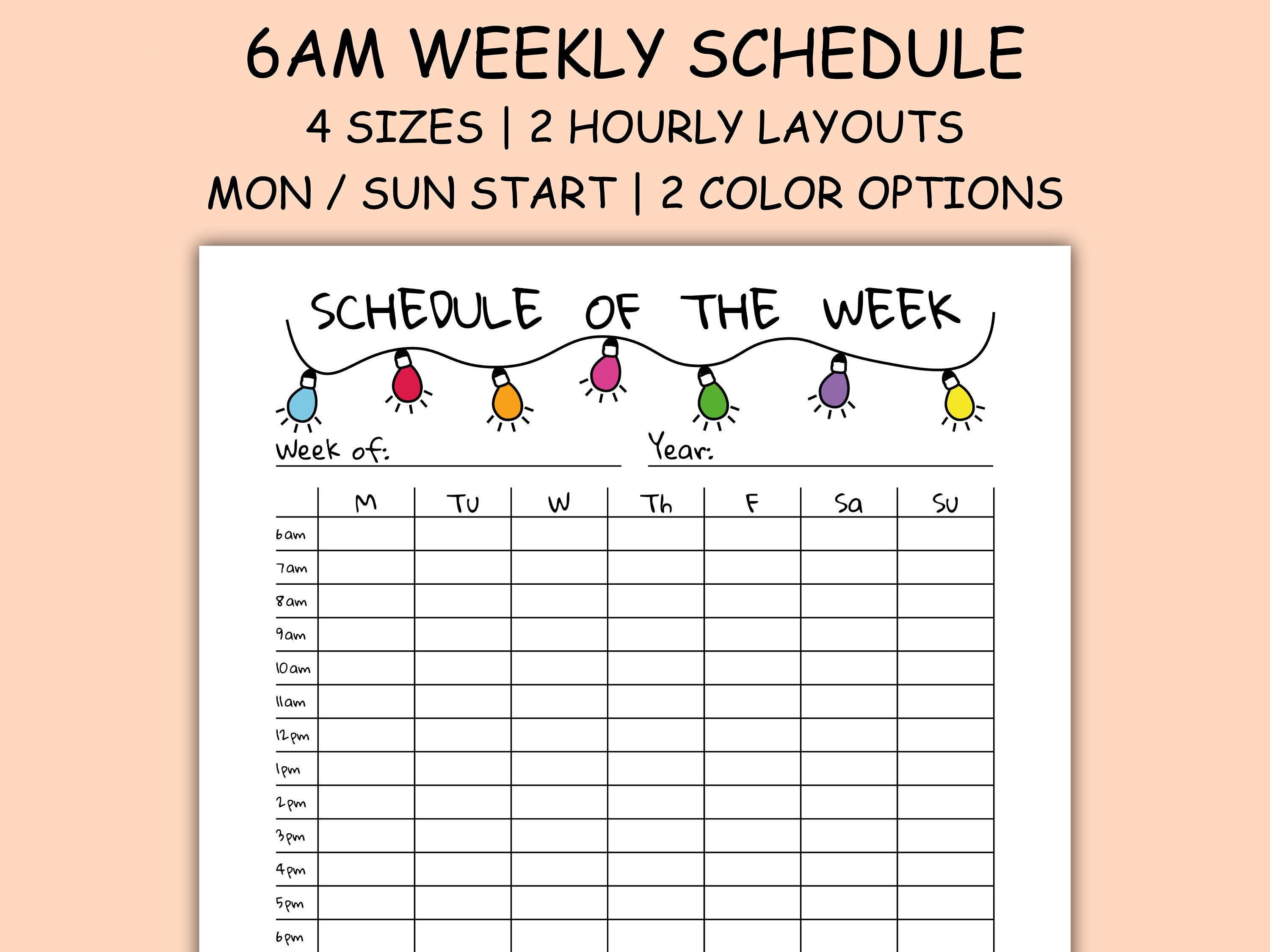 6AM Squad Weekly Schedule Printable A4 A5 Letter Half, Undated Week, 24 ...