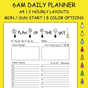 6AM Squad Planner täglich druckbar A4, stündlich druckbare Planer Tabs, 6 Ringplaner, 24 & 18 Stunden Layouts - Planer See The Light Serie