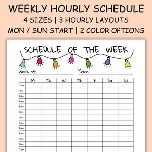 Hourly Weekly Schedule Printable A4 A5 Letter Half, Undated 24 Hour Visual Schedule Week, 6 Ring Binder Insert, Tabs Parade of Lights series