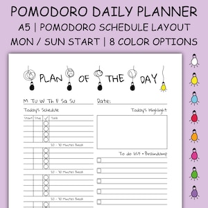 Pomodoro Planner Daily Printable A5 - Pomodoro Technique Undated Tabs ...