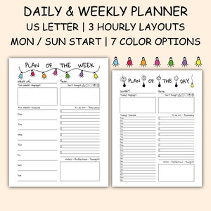 Planificador semanal diario por horas Páginas de planificación para colorear imprimibles con letras de EE. UU., 6 inserciones de carpetas de anillas, serie Desfile de luces del planificador motivacional