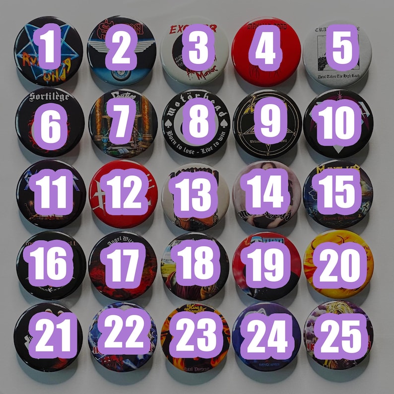 Heavy Metal/Thrash Metal Pin Badges 25mm,32mm,44mm Motorhead, Iron Maiden, Judas Priest image 2