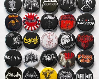 Black/Death/Thrash Metal Pin Badges 25mm 32mm 44mm handmade