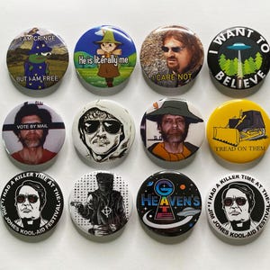 Cult Meme Badge Set: X-Files, Ted K, Heaven's Gate 25mm,32mm,44mm Handmade