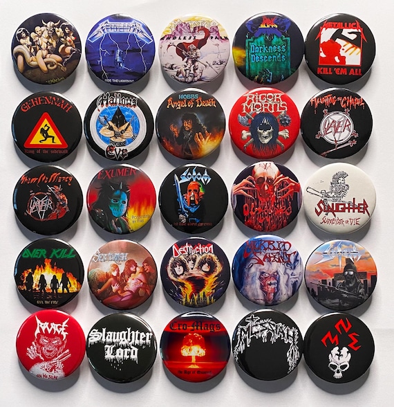 Thrash/Death Metal Pin Button Badges Metallica Sodom Kreator 25mm, 32mm, 44mm