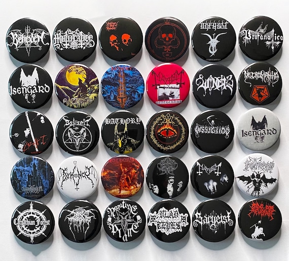 Black Metal Pin Button Badges: Mayhem, Darkthrone Bathory 25mm