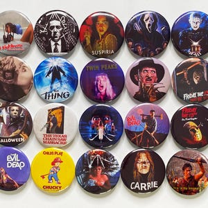 Horror Buttons: Halloween, Hellraiser, Evil Dead, Freitag der 13te, Screme, Twin Peaks 25 mm / 32 mm / 44 mm