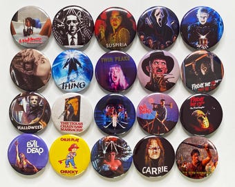 Horror Badges: Halloween, Hellraiser, Evil Dead, Friday the 13th, Scream, Twin Peaks 25mm / 32mm / 44mm