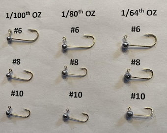 1/64oz, 1/80oz and 1/100oz Micro Round Head jigs 3 different size gold hooks