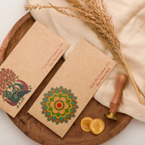 Personalised Money Envelopes, Handmade in India Shagun Cover Diwali Gift Eid Wedding Invitation Festive Gift In pack of 25 image 1