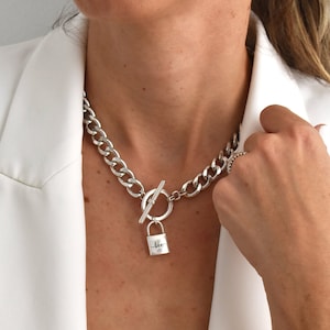 Louis vuitton on sale lock necklace etsy