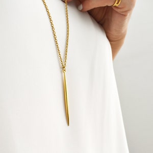 Long Gold Bar Necklace, Vertical Bar Chain Necklace, Dainty Gold Chain Necklace, Layering Minimalist Spike Necklace, Sharp Bar Drop Pendant