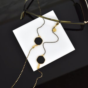 Black & Gold Mask Chain, Dainty Eye Glass Chain, Classy Delicate Quality Mask Holder, Luxe Glasses Chain, Timeless Chic Mask Necklace