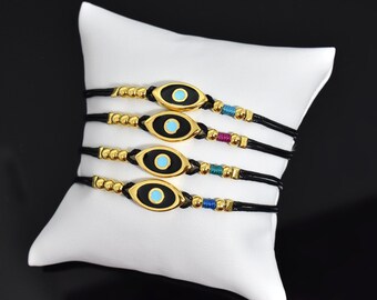Boze oog-armband, 24-karaats vergulde boze oog-armband, verstelbare aanpasbare geluksarmband, Griekse beschermingssieraden, Mal de Ojo Nazar