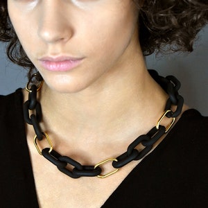Black Gold Statement Necklace, Chunky Chain Necklace, Bold Necklace for Women, Oversized Chain Link Necklace, Chunky Link Collar Choker