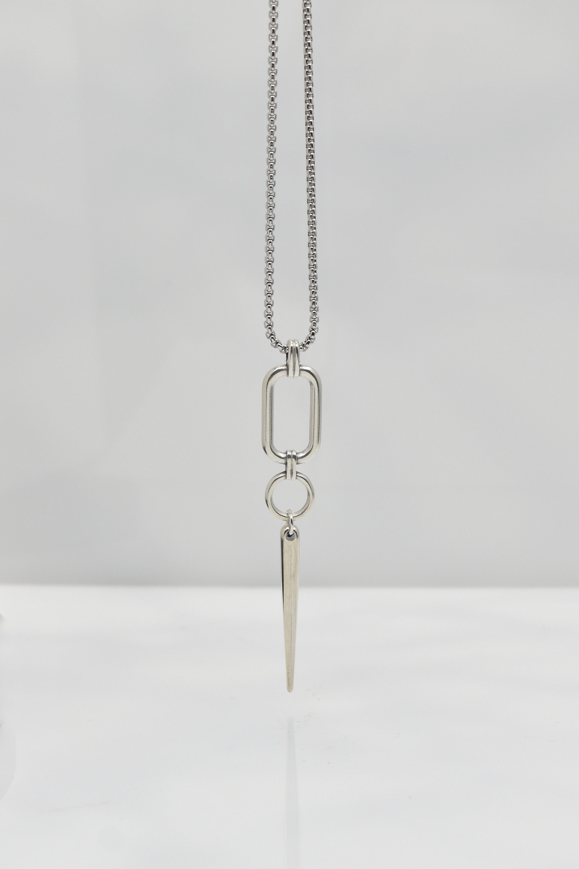 Silver Stainless Steel Chain Spike Pendant, Long Sharp Pointy Bar ...