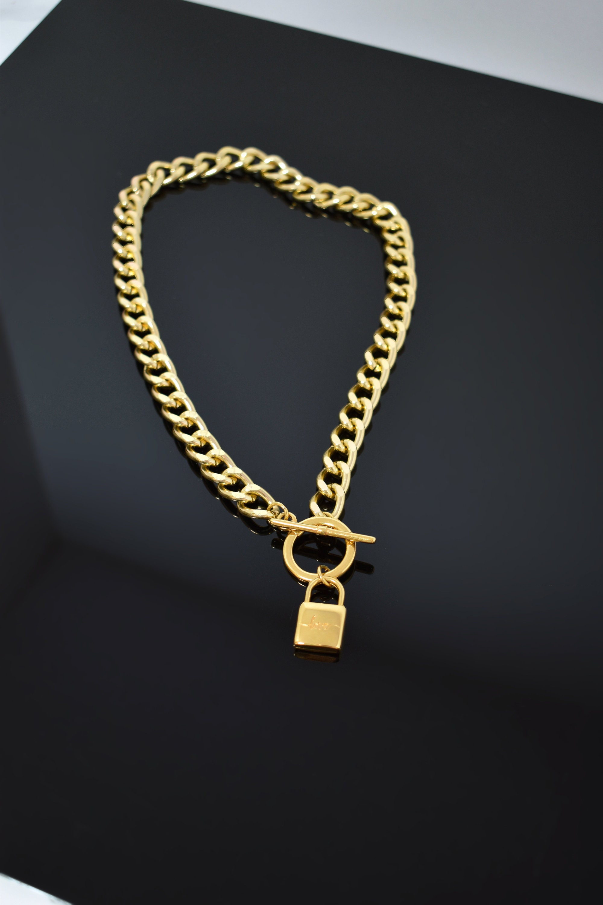 Yheakne Punk Lock Key Pendant Necklace Gold Padlock Choker Necklace Layered  Love Lock Necklace Vintage Curb Chain Necklace Jewelry for Women and Girls