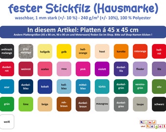 14,53 Euro/m2, fester Stickfilz 1mm Platten 45x45 cm, waschbar, formbeständig, glatt, Emblemfilz, Kunstfilz, 100 % Polyester