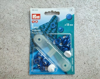 SALE Original Prym press fasteners for solid fabrics, blue (8 pieces), 13 mm Ø