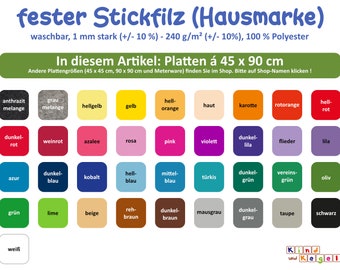 13.83 euros/m2, solid embroidery felt 1 mm sheets 45 x 90 cm, washable, dimensionally stable, smooth, emblem felt, artificial felt, 100% polyester