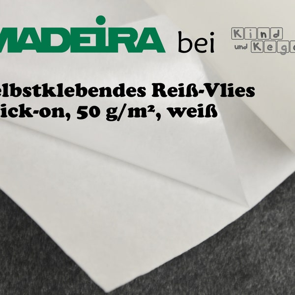 Madeira selbstklebendes Stickvlies Stick-On Reißvlies 50g/m2 weiß, 75 cm breit, Meterware